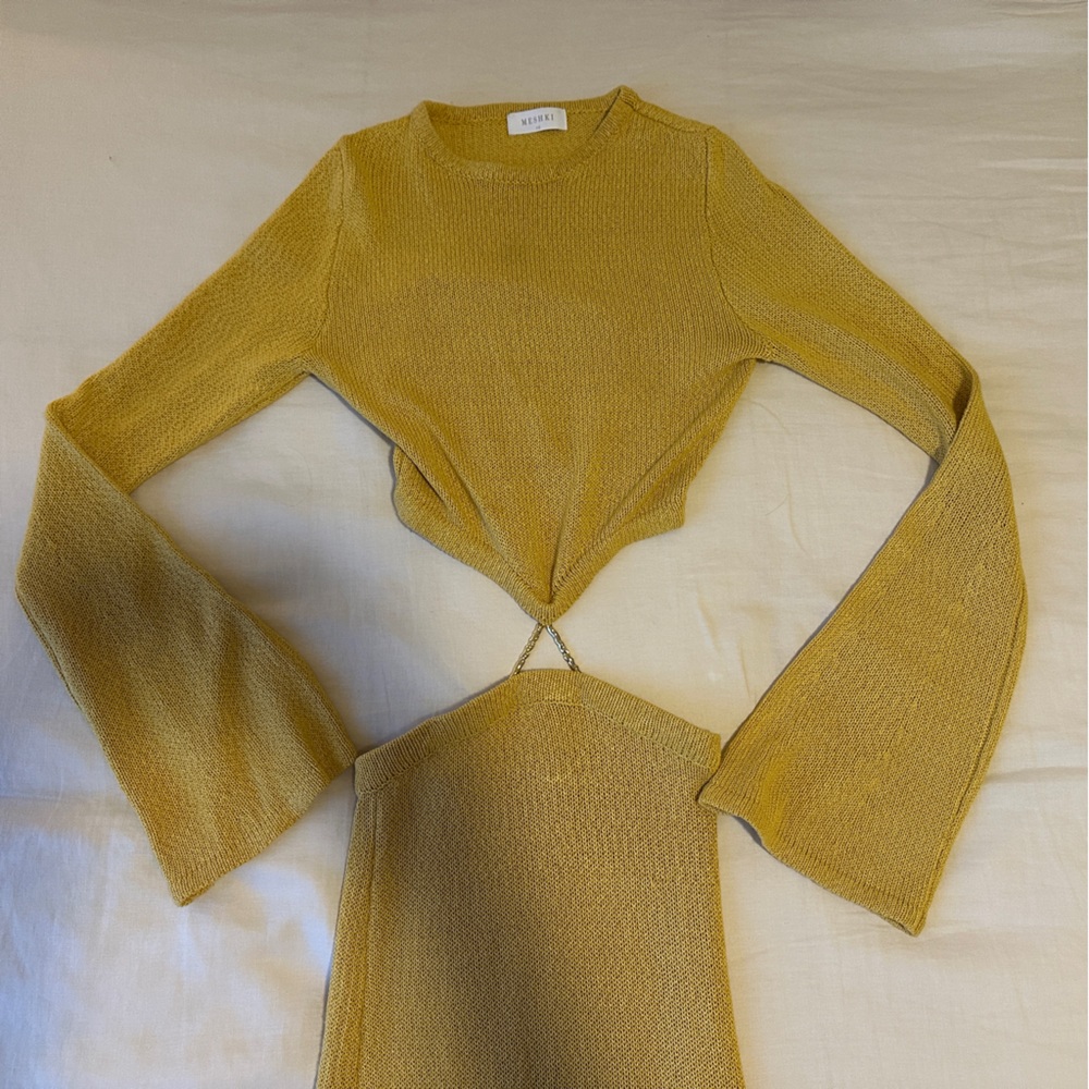 MESHKI Yellow Long Sleeve Dress with Cut Outs